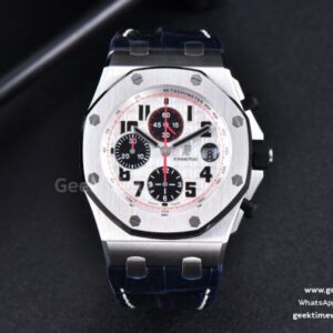 Royal Oak Offshore 26170ST JF 42mm weißes Zifferblatt rote Zeiger schwarzes Lederarmband A7750 V3