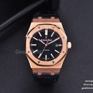 Royal Oak 15400 RG JF schwarzes Zifferblatt schwarzes Lederarmband V5 MY9015