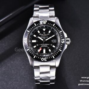 SuperOcean TF 44mm céramique noire cadran noir index bâtons bracelet SS A2824