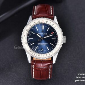 Navitimer TF 38mm SS Blue Dial White Bezel Brown Leather Strap A2824