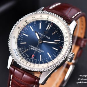 Navitimer TF 38MM SS Blue Dial White Bezel Brown Leather Strap A2824