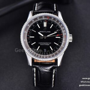 Navitimer TF 38mm SS Black Dial Gray Bezel Black Leather Strap A2824