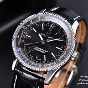 Navitimer TF 38MM SS Black Dial Gray Bezel Black Leather Strap A2824