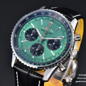 Navitimer B01 43mm BLSF Green Dial Black Subdial Black Leather Strap A7750