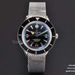 SuperOcean Heritage 42mm SS GF céramique noire cadran noir index arc-en-ciel bracelet maille A2824