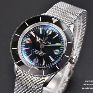 SuperOcean Heritage 42mm SS GF Black Ceramic Black Dial Rainbow Marker Mesh Bracelet A2824