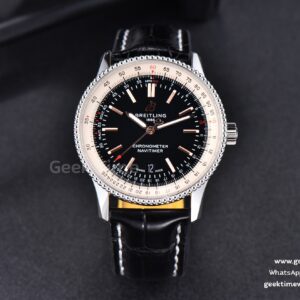 Navitimer TF 41mm SS Black Dial White Bezel Black Leather Strap A2824