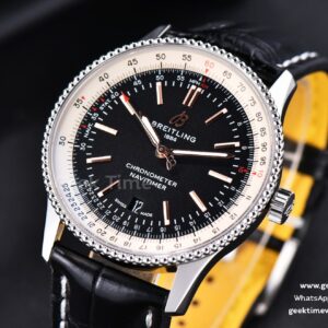 Navitimer TF 41MM SS Black Dial White Bezel Black Leather Strap A2824