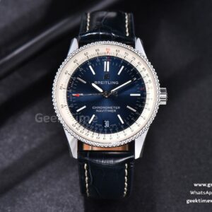Navitimer TF 38mm SS Blue Dial White Bezel Blue Leather Strap A2824