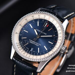 Navitimer TF 38MM SS Blue Dial White Bezel Blue Leather Strap A2824
