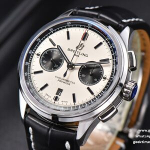 Premier B01 Chrono GF 42MM White Dial Black Subdial Black Leather Strap A7750