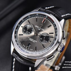Premier B01 Chrono GF 42MM Gray Dial Black Leather Strap A7750