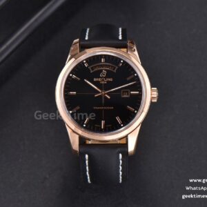 Transocean Day & Date V7F 43mm RG Black Dial Black Leather Strap Clone CA145
