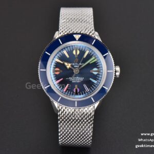 SuperOcean Heritage 42mm SS GF céramique bleue cadran bleu index arc-en-ciel bracelet maille A2824