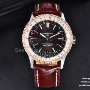 Navitimer TF 41mm RG Black Dial White Bezel Brown Leather Strap A2824