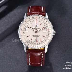 Navitimer TF 41mm SS White Dial White Bezel Brown Leather Strap A2824