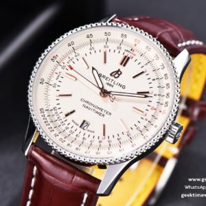 Navitimer TF 41MM SS White Dial White Bezel Brown Leather Strap A2824