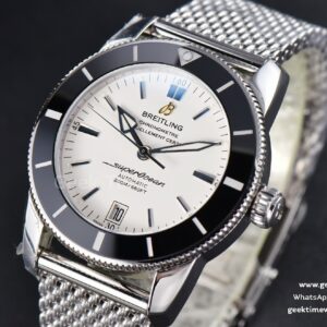 SuperOcean Heritage II GF 42MM White Dial Black Bezel SS bracelet A2824