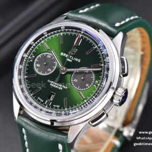 Premier B01 Chrono GF 42MM Green Dial Green Leather Strap A7750