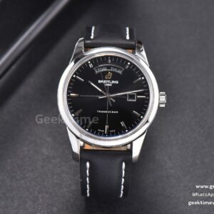 Transocean Day & Date V7F 43mm Black Dial Black Leather Strap Clone CA145