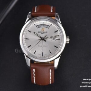 Transocean Day & Date V7F 43mm Silver Dial Brown Leather Strap Clone CA145
