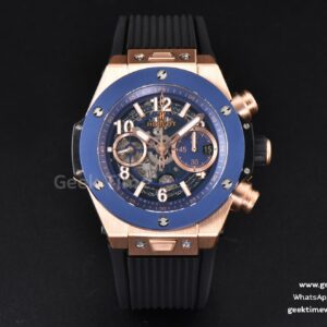 Big Bang Unico 45mm BBF RG Blue Ceramic Skeleton Dial Black Rubber Strap A1280