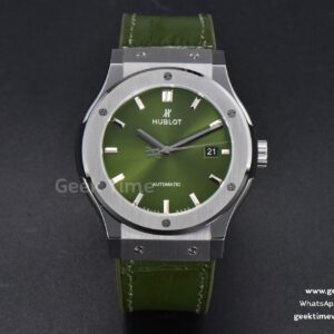 Classic Fusion 42mm SS JJ+F esfera verde correa de piel verde A1110