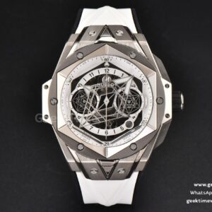 Big Bang Sang Bleu II Chrono Ti 45mm BBF White Skeleton Dial White Rubber Strap HUB1240