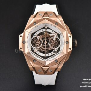 Big Bang Sang Bleu II Chrono RG 45mm BBF White Skeleton Dial White Rubber Strap HUB1240