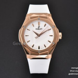 Classic Fusion Orlinski 40mm APSF RG esfera blanca facetada correa de caucho blanca A2892