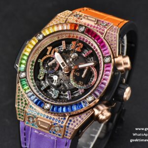 Big Bang Unico Rainbow King RG Diamond 45mm ZF Skeleton Rainbow Gummy Strap A1280