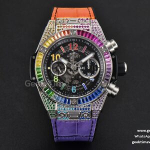 Big Bang Unico Rainbow King SS Diamond 45mm ZF esfera esqueleto y correa de goma arcoíris A1280