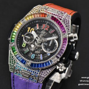 Big Bang Unico Rainbow King SS Diamond 45mm ZF Skeleton Rainbow Gummy Strap A1280