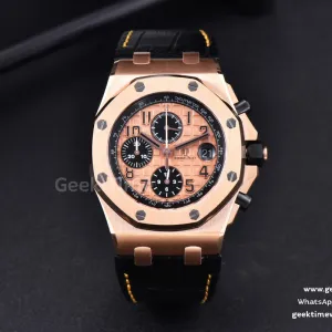 Royal Oak Offshore 26470OR RG JF 44mm YG Dial Black Subdial Black Leather Strap A3126