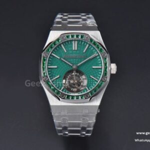 Royal Oak Tourbillon 41mm R8F bisel con diamantes esfera verde brazalete SS Flying Tourb V2