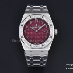 Royal Oak Ladies 67651ST 33mm ZF SS cadran rouge chiffres arabes diamants bracelet SS Quartz
