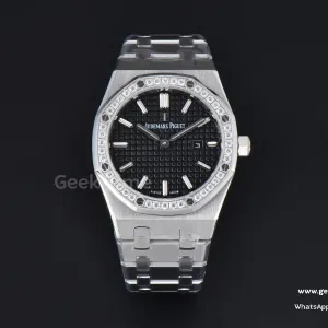 Royal Oak Ladies 67651ST 33mm ZF SS quadrante nero con diamanti bracciale SS Quartz