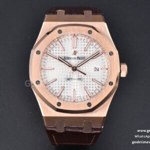 Royal Oak 15400 41mm RG IPF weißes strukturiertes Zifferblatt braunes Lederarmband SA3120