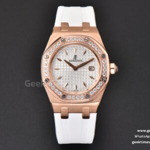 Royal Oak Offshore Ladies 67540SK RXWF Real Diamond White Rubber Strap Swiss Quartz