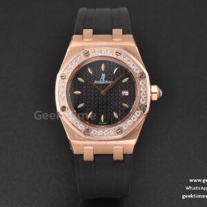 Royal Oak Offshore Ladies 67540SK RXWF Real Diamond Black Rubber Strap Swiss Quartz