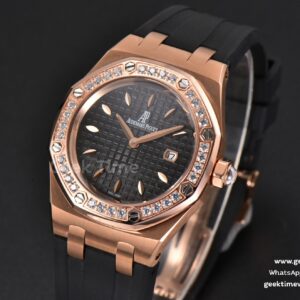 Royal Oak Offshore Ladies 67540SK RXWF Real Diamond Black Rubber Strap Swiss Quartz