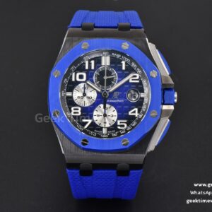 Royal Oak Offshore 26405 44mm RSF Keramik blaues Zifferblatt silberfarbenes Hilfszifferblatt blaues Kautschukarmband A3126