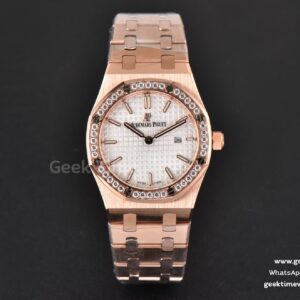 Royal Oak Ladies 33mm RG 8F weißes Zifferblatt mit Diamanten RG-Armband Swiss Quartz
