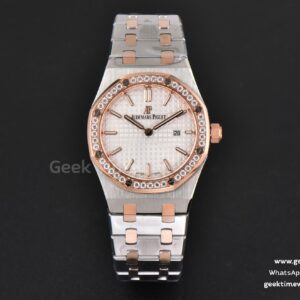Royal Oak Ladies 33mm RG/SS 8F weißes Zifferblatt mit Diamanten RG/SS-Armband Swiss Quartz
