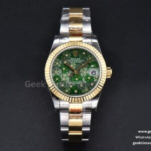 DateJust 31mm 904L YG GMF bisel estriado esfera verde con flores brazalete Oyster A2824