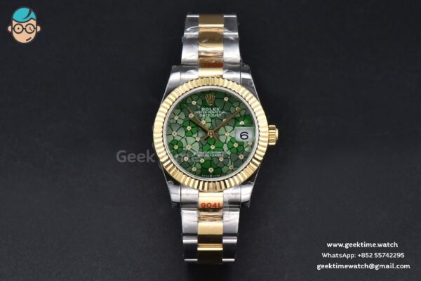 DateJust 31MM 904L YG GMF Fluted Bezel Green Flowers Dial Oyster Bracelet A2824 - Image 2