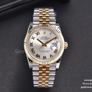 DateJust 36mm 904L YG/SS GMF geriffelte Lünette silberfarbenes Zifferblatt Roma-Indizes Jubilee-Armband VR3285
