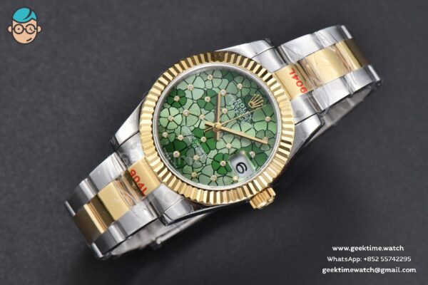 DateJust 31MM 904L YG GMF Fluted Bezel Green Flowers Dial Oyster Bracelet A2824 - Image 4