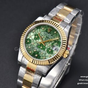 DateJust 31MM 904L YG GMF Fluted Bezel Green Flowers Dial Oyster Bracelet A2824