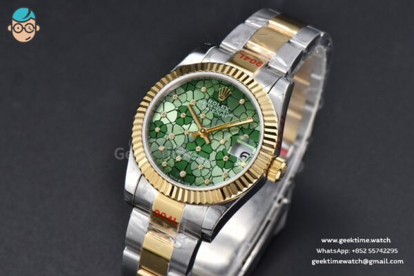 DateJust 31MM 904L YG GMF Fluted Bezel Green Flowers Dial Oyster Bracelet A2824